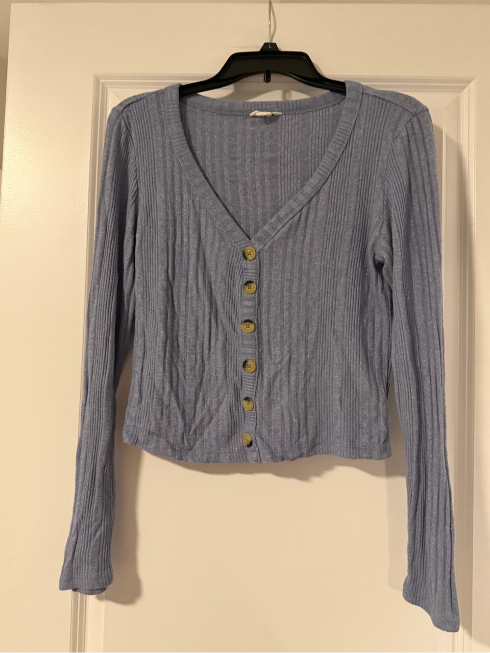 Aeropostale Light Blue Ribbed V-Neck Button Front Women's Top